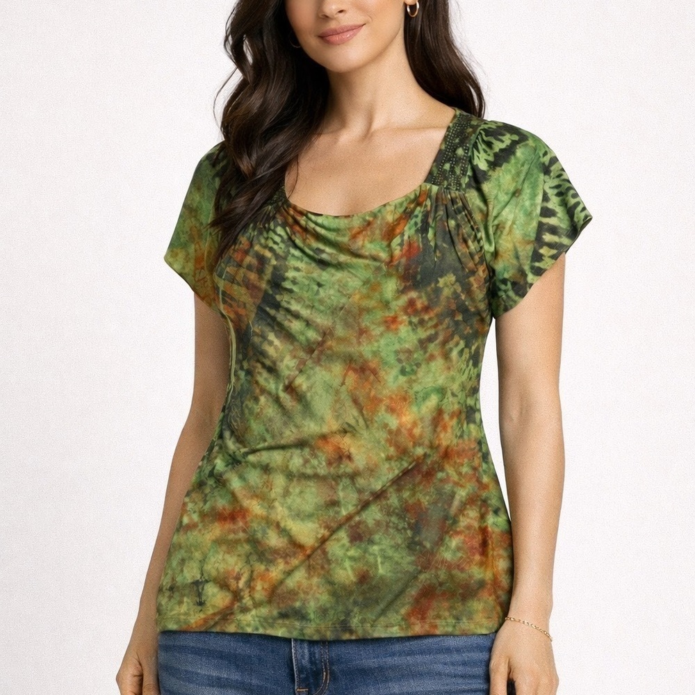 Live and Let Live Forest Splash Tie Dye Short Sleeve Top